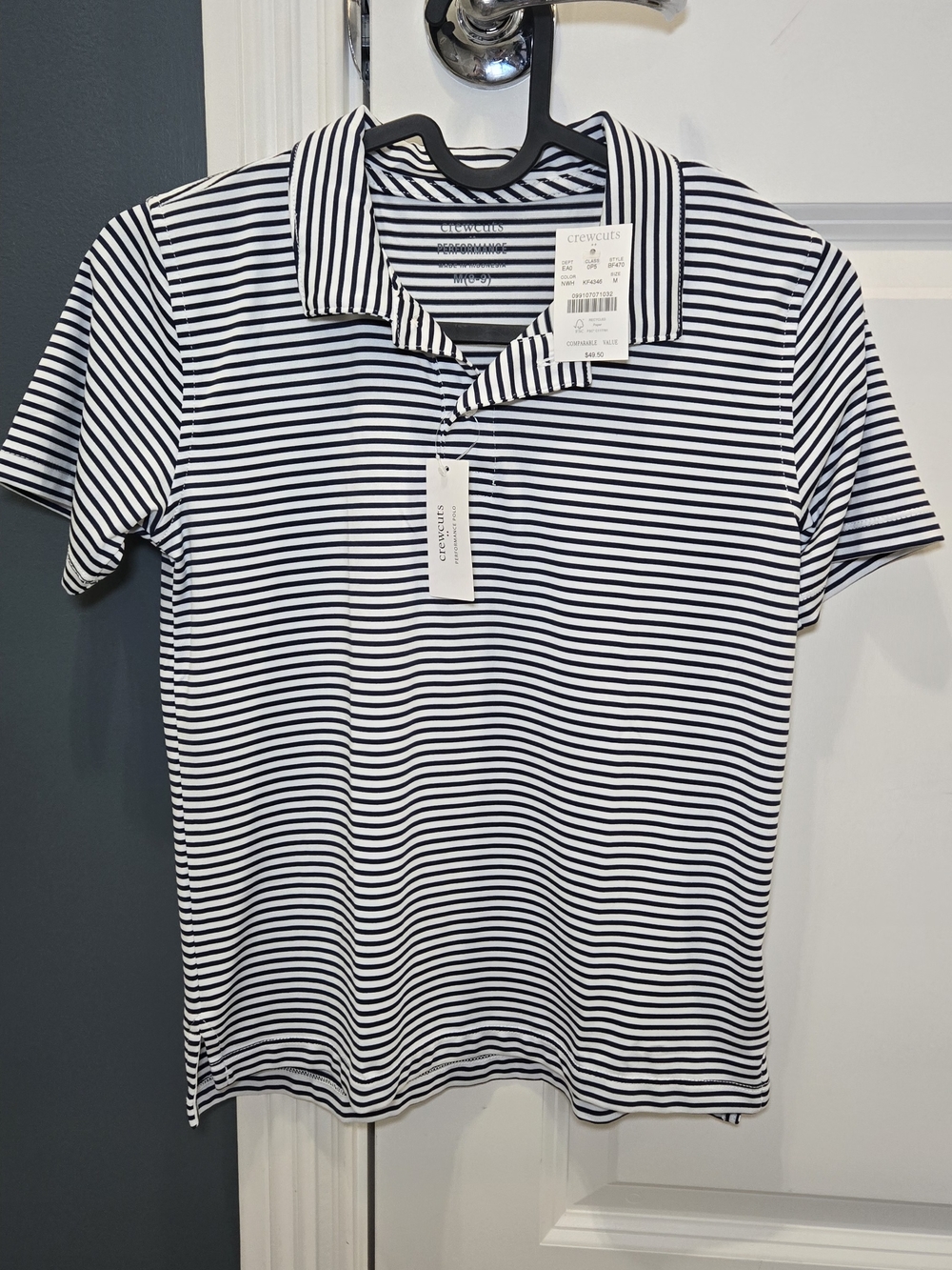NEW! Boys Crewcuts Navy & White Striped Performance Polo Shirt